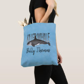 Blue Custom Minimalistische Nautical Ocean Orca Tote Bag (Dichtbij)