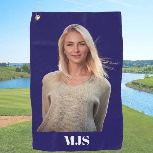 Blue Custom Monogram and Photo Personalized Golfhanddoek