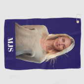 Blue Custom Monogram and Photo Personalized Golfhanddoek (Horizontaal)