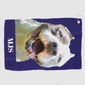 Blue Custom Monogram Dog Photo Personalized Golfhanddoek (Horizontaal)
