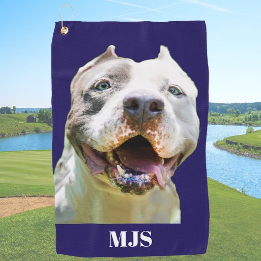 Blue Custom Monogram Dog Photo Personalized Golfhanddoek