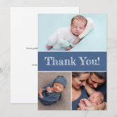 Blue Custom Multiple Photos Baby Shower Bedankkaart (Voorkant / Achterkant)