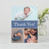 Blue Custom Multiple Photos Baby Shower Kaart (Staand voorkant)