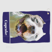 Blue Custom Name Dog Photo Personalized Golfhanddoek (Horizontaal)