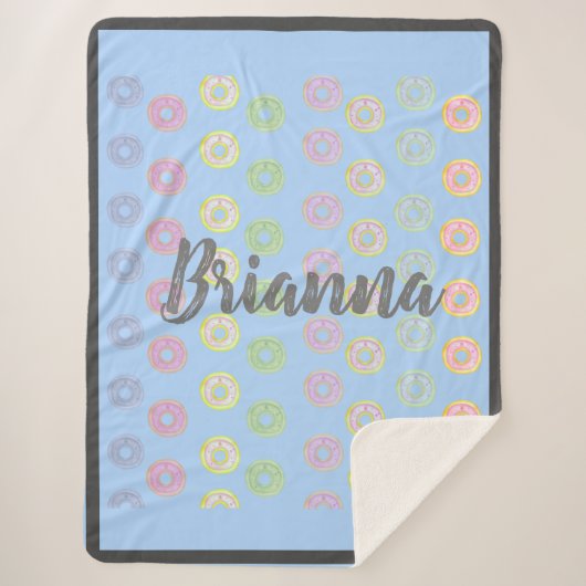 Blue Custom Name Donut Sherpa Blanket Sherpa Deken (Voorkant)