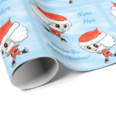Blue Custom Name, Ice Skating Santa Kerstmis Cadeaupapier (Rol Hoek)
