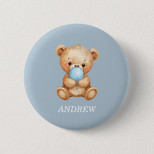 Blue Custom Name Teddy Bear Buttonnen Ronde Button 5,7 Cm