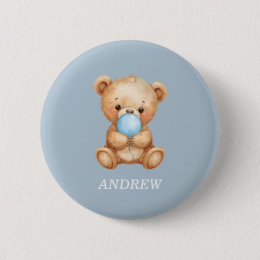 Blue Custom Name Teddy Bear Buttonnen Ronde Button 5,7 Cm (Voorkant)