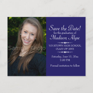 Blue Custom Photo Afstuderen Save the Date Briefkaart