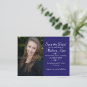 Blue Custom Photo Afstuderen Save the Date Briefkaart (Staand voorkant)