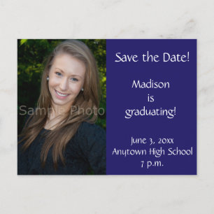 Blue Custom Photo Afstuderen Save the Date Kaart
