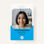 Blue Custom Photo Employee ID Logo QR-code Badge (Voorkant)