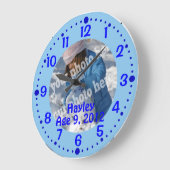 Blue Custom Photo Text Clock met Sjabloon minuten Grote Klok (Hoek)