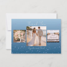 Blue Custom Photo Wedding Thank You Card Flat