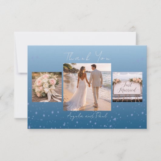 Blue Custom Photo Wedding Thank You Card Flat Bedankkaart (Voorkant)