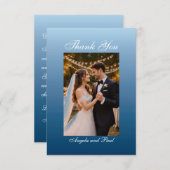 Blue Custom Photo Wedding Thank You Card Flat Bedankkaart (Voorkant / Achterkant)