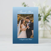 Blue Custom Photo Wedding Thank You Card Flat Bedankkaart (Staand voorkant)