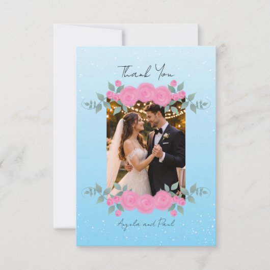 Blue Custom Photo Wedding Thank You Card Flat Bedankkaart (Voorkant)