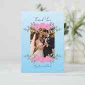 Blue Custom Photo Wedding Thank You Card Flat Bedankkaart (Staand voorkant)