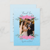 Blue Custom Photo Wedding Thank You Card Flat Bedankkaart (Voorkant / Achterkant)