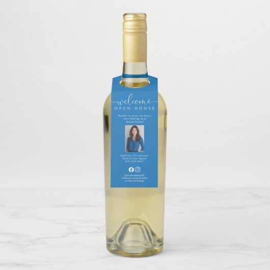 Blue Custom Realtor Open Huis Waterfles Labels (Op fles)