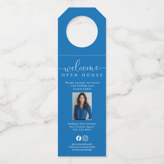 Blue Custom Realtor Open Huis Waterfles Labels (Voorkant)