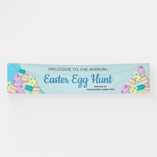 Blue Custom Sign Colorful Easter Egg Hunt Spandoek (Horizontaal)