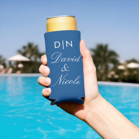 Blue Custom Text Can Cooler Personalized Sleeve (Insitu Zwembad)