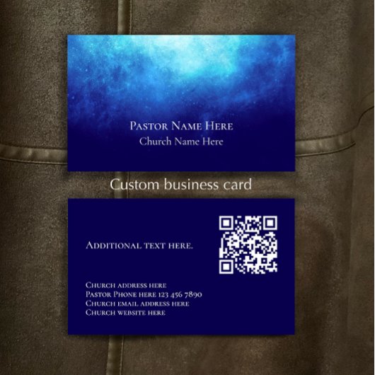 Blue Custom Text Christian Church Pastor QR Code Visitekaartje