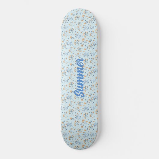 Blue Custom Trendy  Wildflower Pattern Persoonlijk Skateboard (Voorkant)