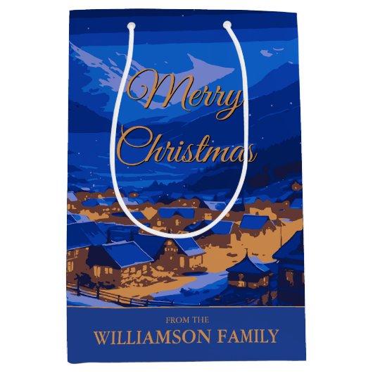 Blue Custom Winter Village Kerstmis Medium Cadeauzakje (Voorkant)