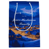 Blue Custom Winter Village Kerstmis Medium Cadeauzakje (Voorkant)