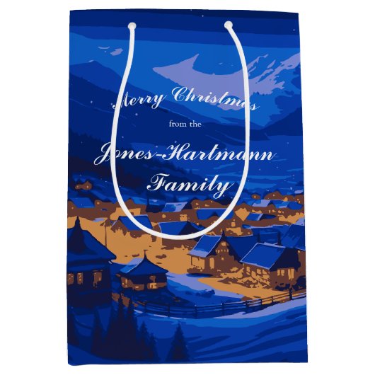 Blue Custom Winter Village Kerstmis Medium Cadeauzakje (Voorkant)