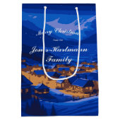 Blue Custom Winter Village Kerstmis Medium Cadeauzakje (Achterkant)