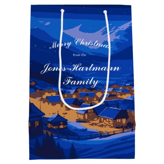 Blue Custom Winter Village Kerstmis Medium Cadeauzakje (Achterkant)