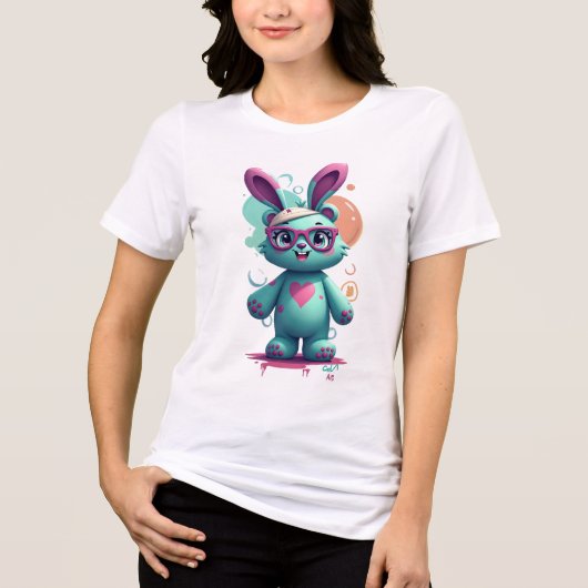 Blue Cut Rabbit Vrouwen T-Shirt Design (Voorkant)