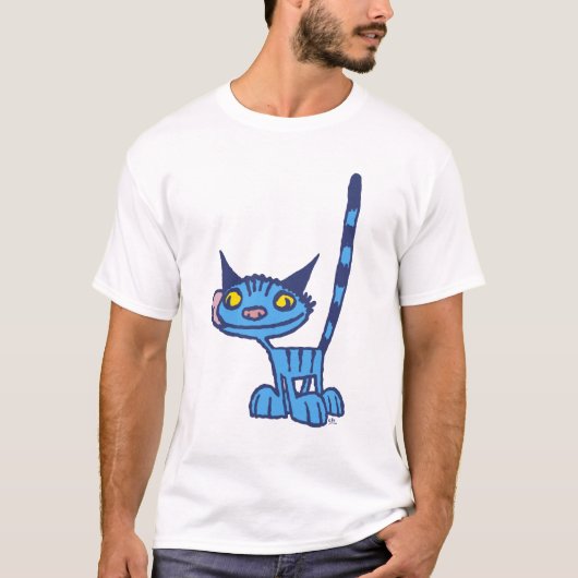 Blue Cute and Cool Kat cartoon T-shirt (Voorkant)