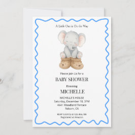 Blue Cute Baby Elephant Baby Shower Invitation  Kaart