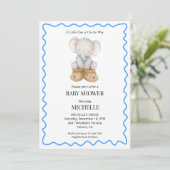 Blue Cute Baby Elephant Baby Shower Invitation  Kaart (Staand voorkant)