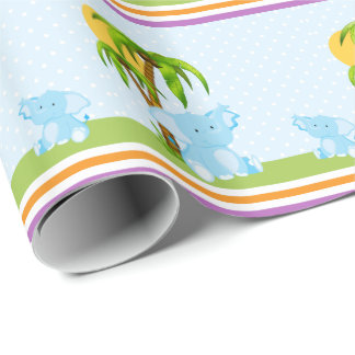 Blue Cute Baby Elephant Wrapping Paper Cadeaupapier