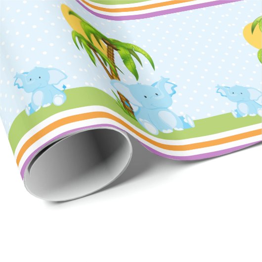 Blue Cute Baby Elephant Wrapping Paper Cadeaupapier (Rol Hoek)