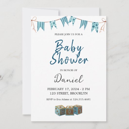 Blue Cute Baby shower Invitation Kaart (Voorkant)