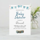 Blue Cute Baby shower Invitation Kaart (Staand voorkant)