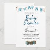 Blue Cute Baby shower Invitation Kaart (Voorkant / Achterkant)