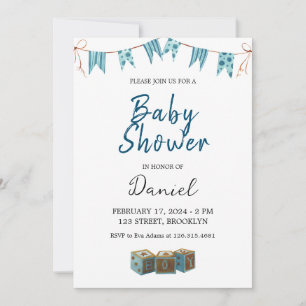 Blue Cute Baby shower Invitation Kaart