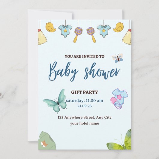 Blue Cute Baby shower Invitation Kaart (Voorkant)