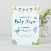 Blue Cute Baby shower Invitation Kaart (Staand voorkant)