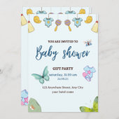 Blue Cute Baby shower Invitation Kaart (Voorkant / Achterkant)