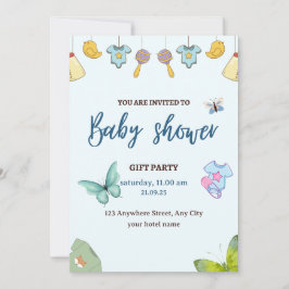 Blue Cute Baby shower Invitation Kaart