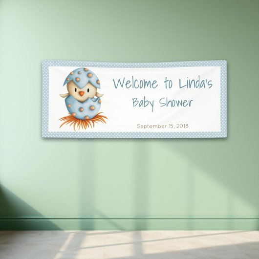 Blue Cute Bird Hatching Boy Baby shower Banner
